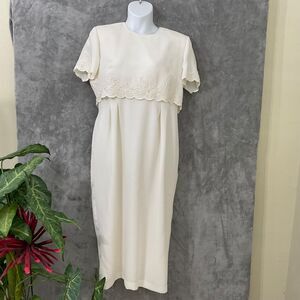 VTG. R & M Richards Petite Formal maxi dress 16P beaded blouson scalloped edges